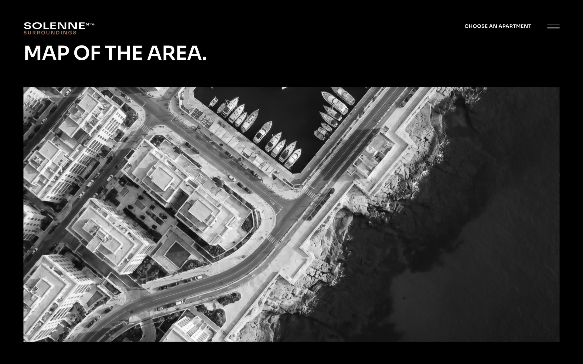 SOLENNE Nº4's 'Map of the area' section: an aerial of the marina and coastline.